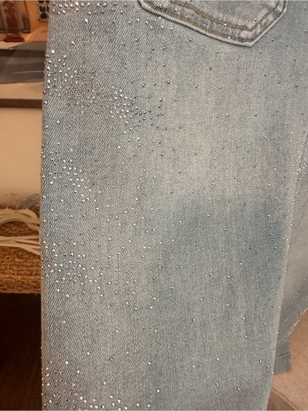 Anthropologie Maeve Colette Light Blue Wide-Leg Jeans with Sparkle Detail - Picture 4 of 8
